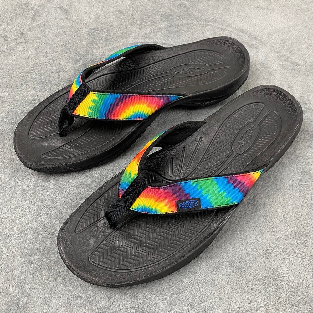 Keen Men 12 Kona Flip Flops Black Rainbow Tie Dye Shoes Thong Sandals Cruise